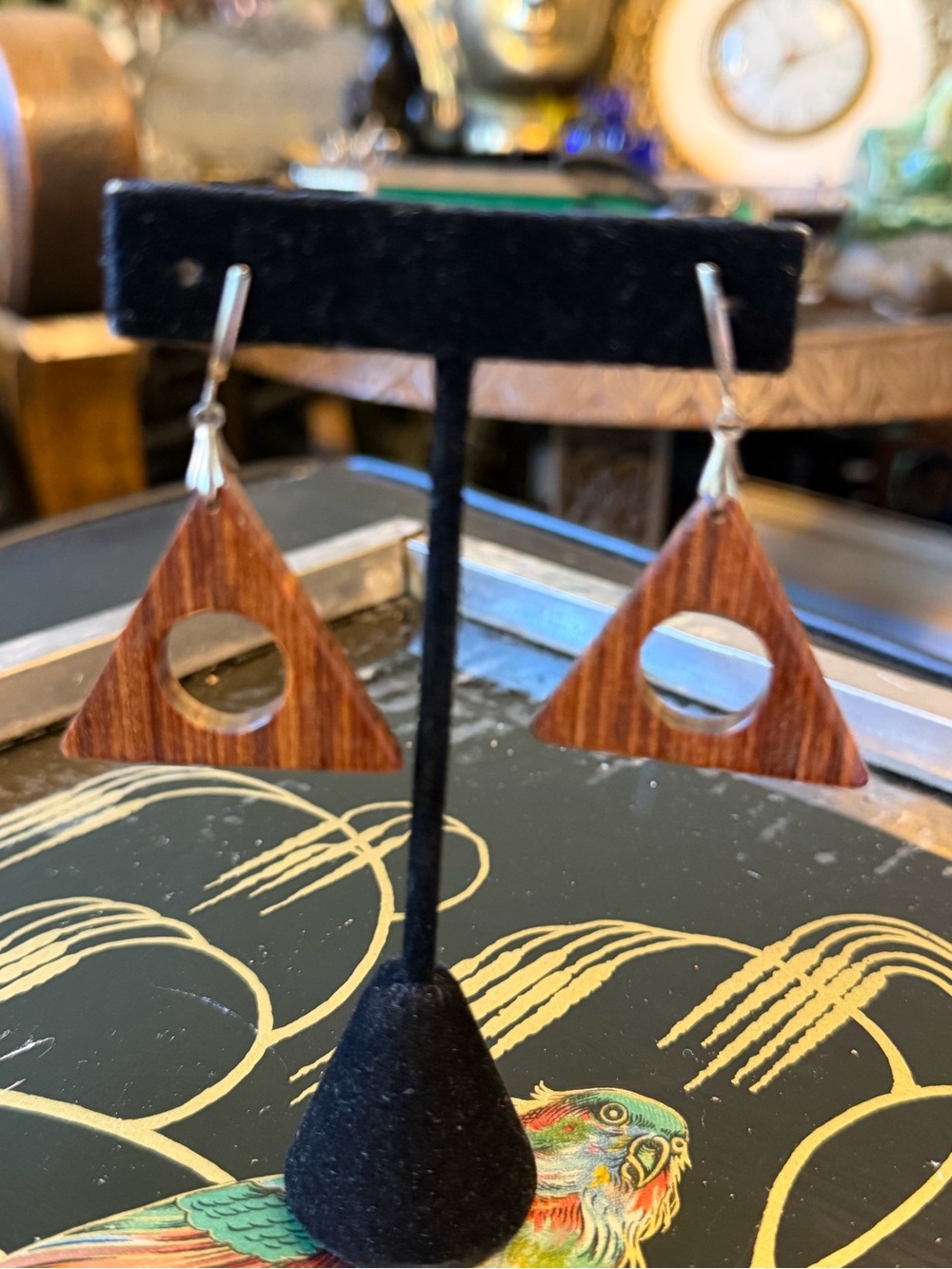 Vintage boho wood triangle dangle earrings metaphysical